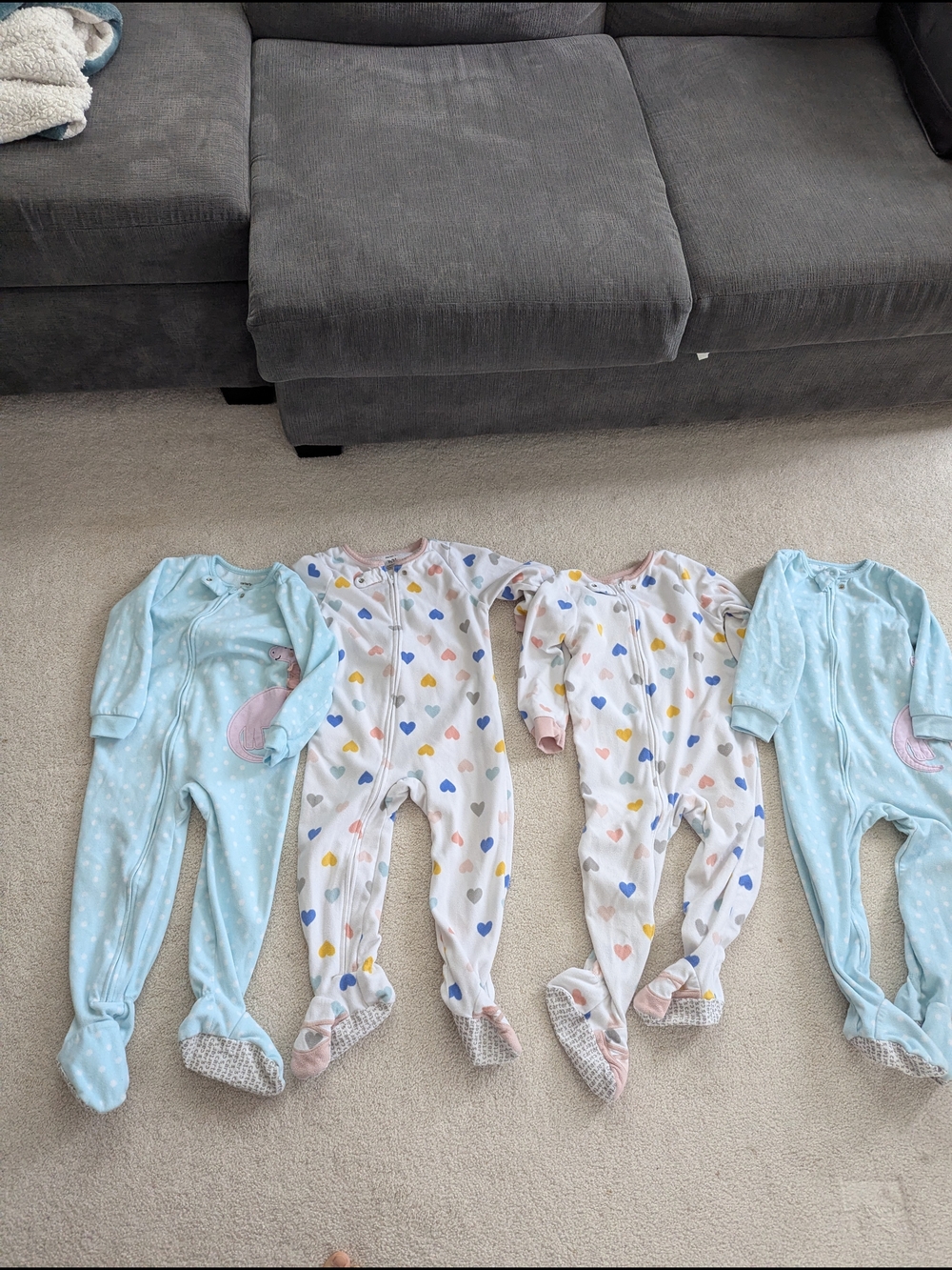 Carter's Baby Footed One-Pieces in Light Blue and Multicolor Heart Print